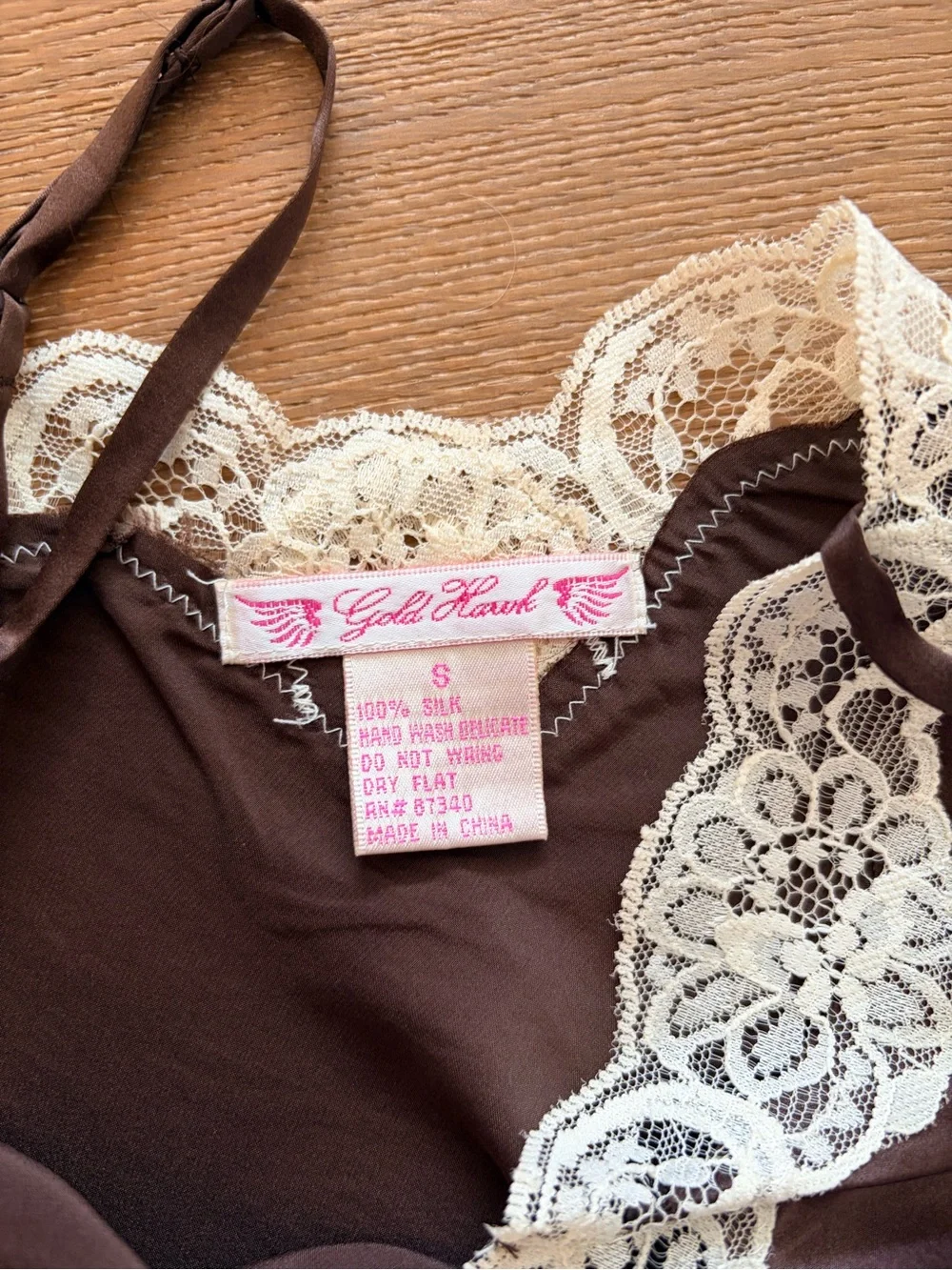 Lace-Trim Satin Camisole in Chocolate and Cream